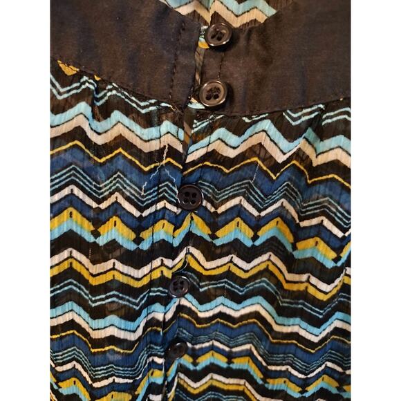 New York Co. Blue Green Black Chevron Stripe Sleeveless Sheer Women's Top Size L - Picture 4 of 6